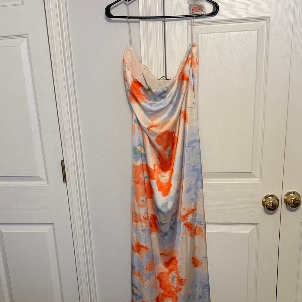 Abercrombie & Fitch Julia Strapless Slip Maxi Dress in Blue & Orange Floral